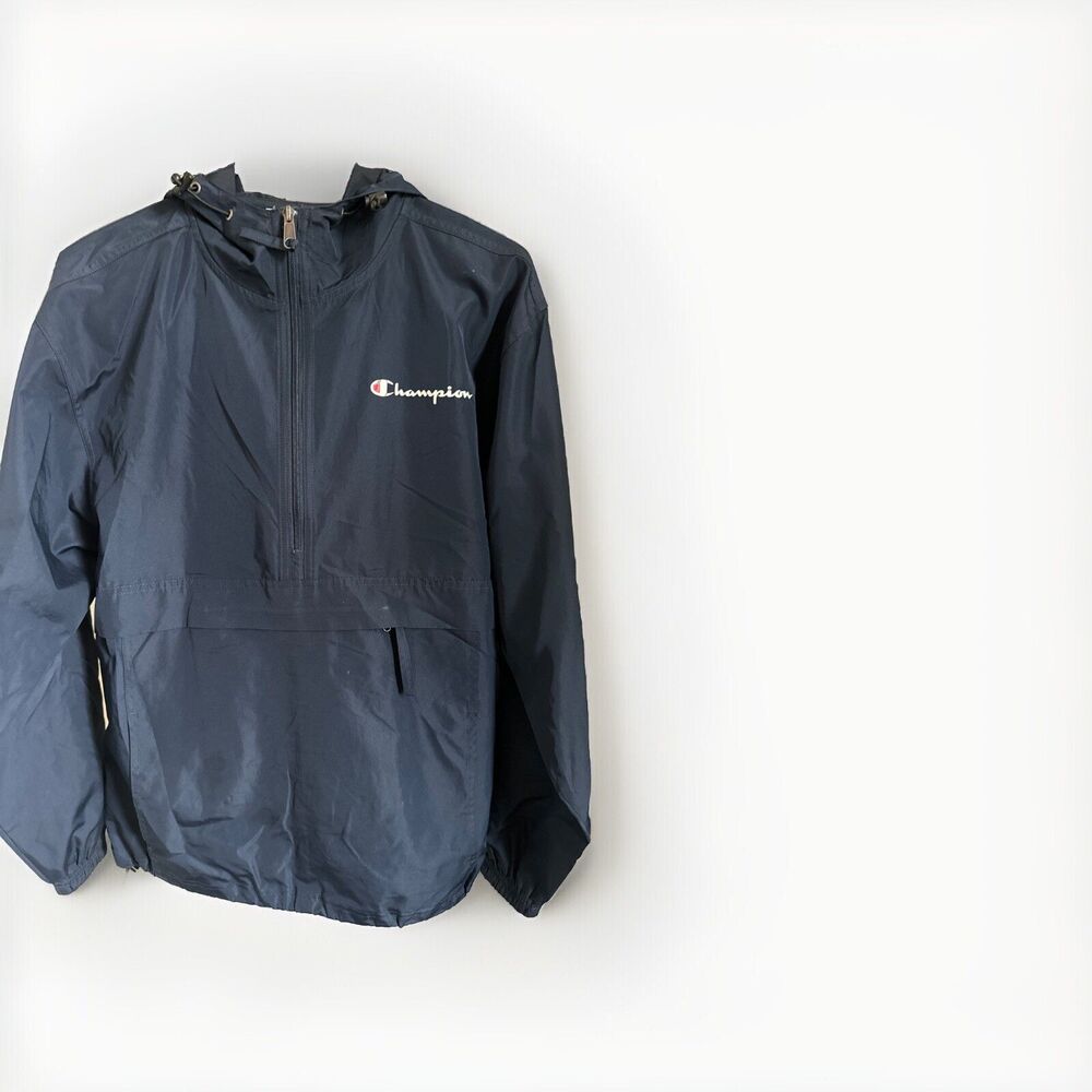 Champion Vintage Jacket Size Small Navy Blue Pullover, Front Pocket 1/2 Zip